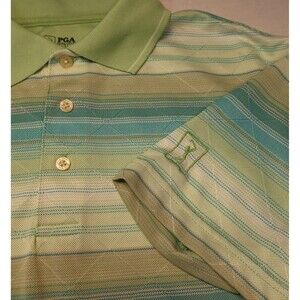 PGA Tour Polo Shirt Mens Sz Medium Striped Short Sleeve Golf Performance Casual